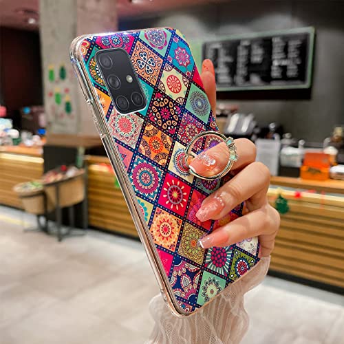 Easyscen Case for Samsung A71 5G Retro Floral Slim Cute Case Bumper Shockproof Protection Cover for Teen Girls Women with Gold Ring Stand Flower Ethnic Style Phone Case for Samsung Galaxy A71 5G - Mandala - Image 3