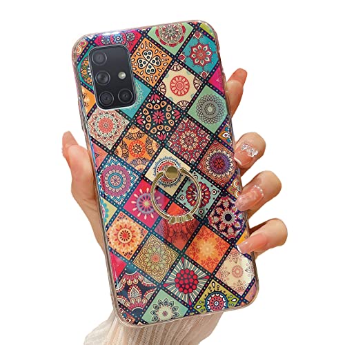 Easyscen Case for Samsung A71 5G Retro Floral Slim Cute Case Bumper Shockproof Protection Cover for Teen Girls Women with Gold Ring Stand Flower Ethnic Style Phone Case for Samsung Galaxy A71 5G - Mandala - Image 1