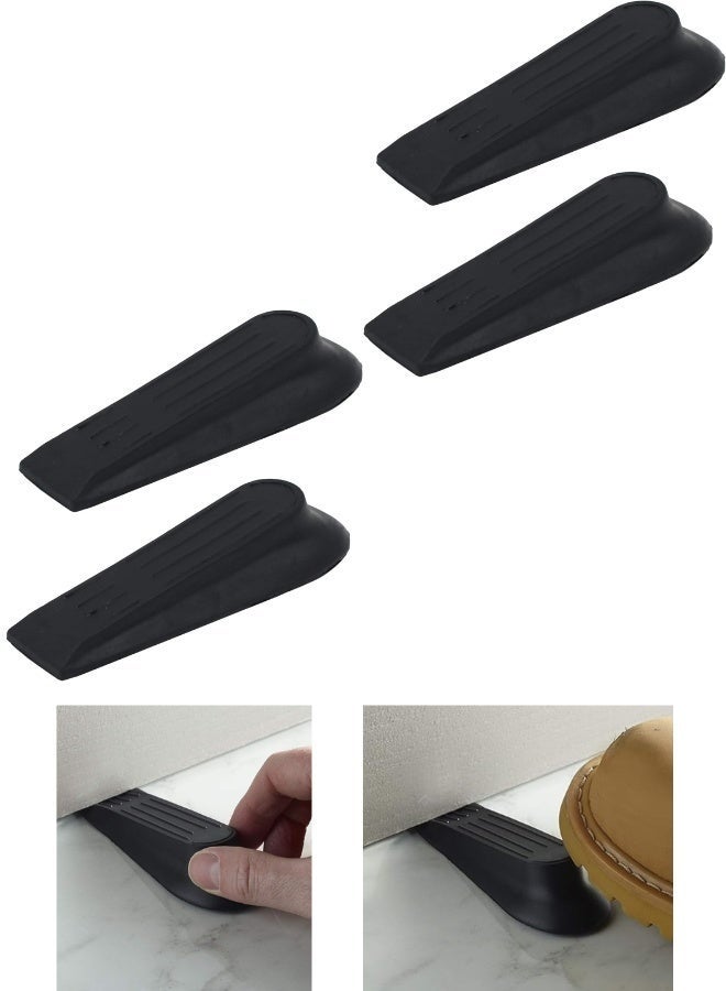Heavy-Duty Plastic Door Stoppers 4-Pack – Easy-to-Use Black Wedges for All Door Types, Preventing Slamming and Protecting Floors & Walls - Image 1