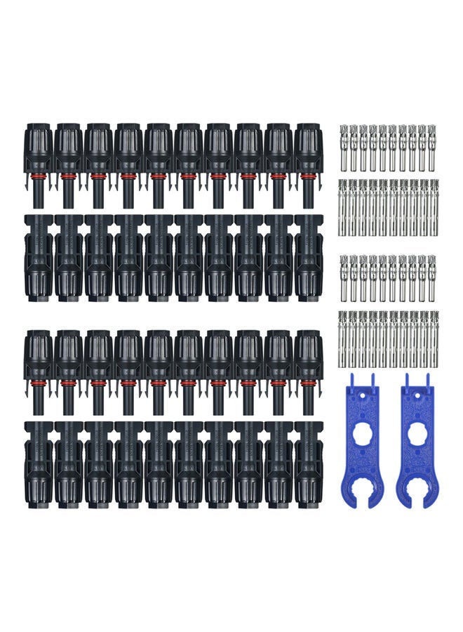 NIBEMINENT 20-Pair Male/Female Solar Panel Cable Connectors with Spanner Assembly Tool For PV System Black/Blue/Silver - Image 1