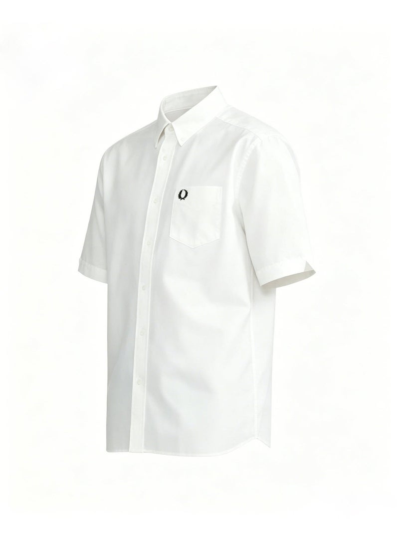 Fred Perry Loose Fit Square Collar Embroidered Casual Short Sleeve Shirt in White - Image 4