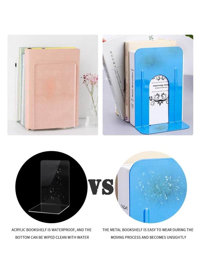 SYOSI 2 Pairs Clear Acrylic Bookends Acrylic Book Ends for Book Shelves for School Supplies Library Books Office Book Holder - Image 4