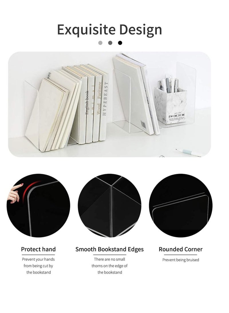 SYOSI 2 Pairs Clear Acrylic Bookends Acrylic Book Ends for Book Shelves for School Supplies Library Books Office Book Holder - Image 3