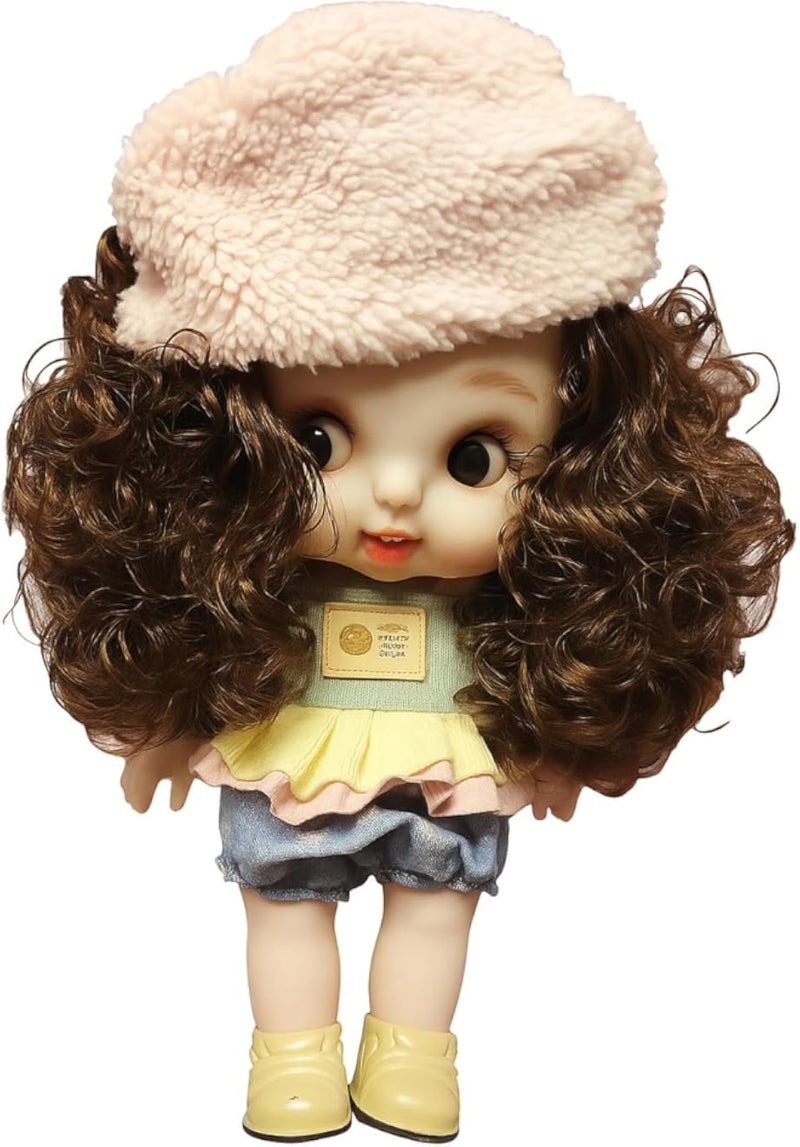 Big Eye Baby Doll Toy with Brown Hair, Fashion Clothes in Multi Color