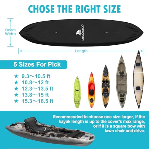 Obcursco 600D Kayak Cover Waterproof, 9.3-16.5FT Thickened UV-Proof, Tear and Fade Resistant Canoe Cover, Kayak Covers for Outdoor and Indoor Storage, Perfect as Kayak Accessories for SUP Paddle Board - Image 5