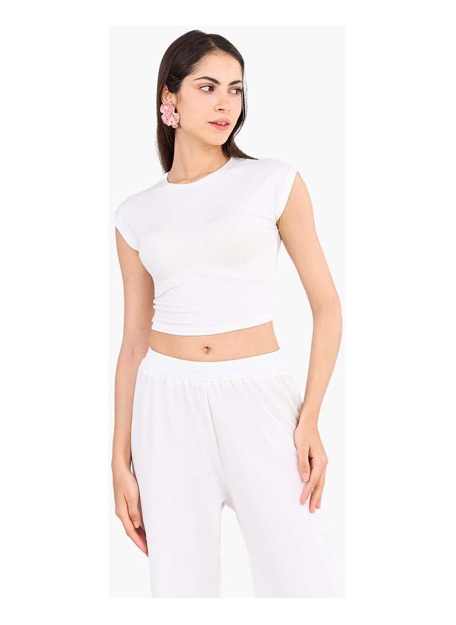 Clue Cropped Crew Neck Viscose Top  - Image 1