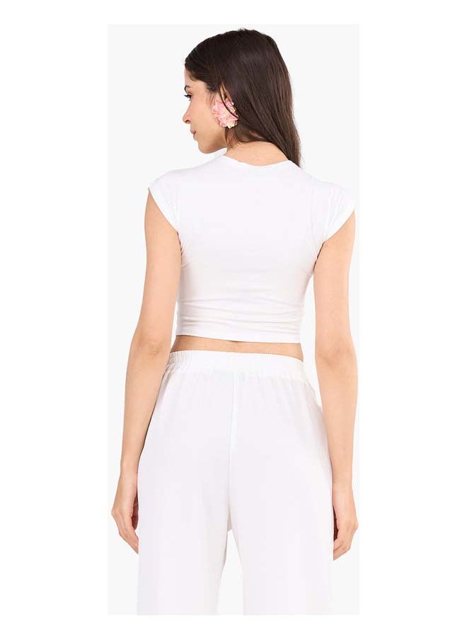 Clue Cropped Crew Neck Viscose Top  - Image 3