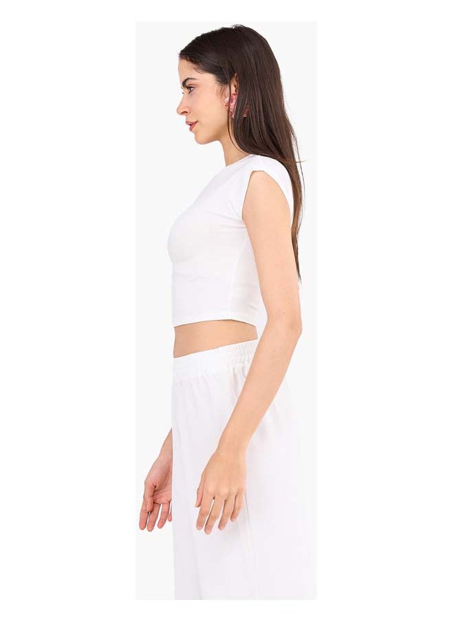 Clue Cropped Crew Neck Viscose Top  - Image 2