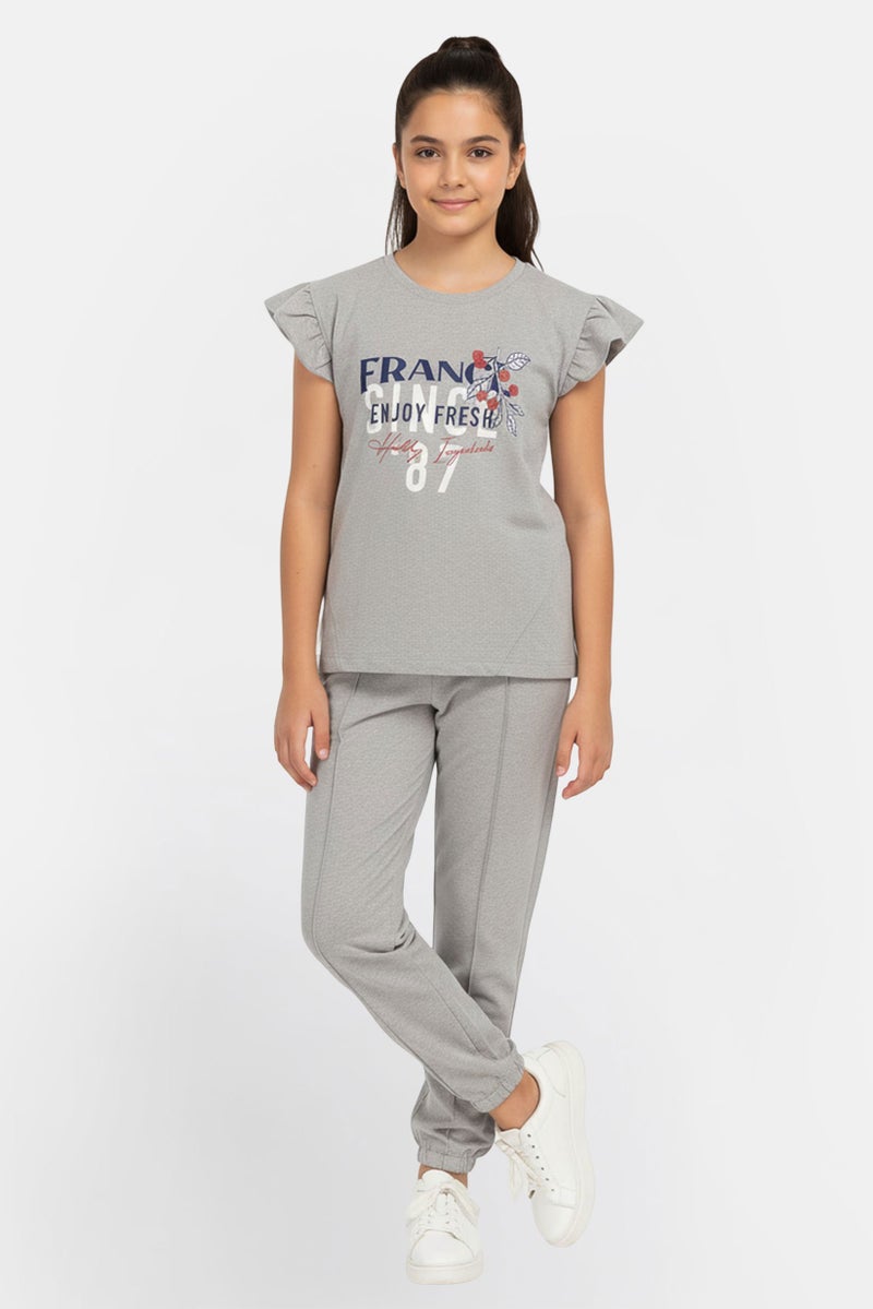 Limited Too Kids Girl 2 Pieces Graphic Print Top And Pants, Grey - Image 1