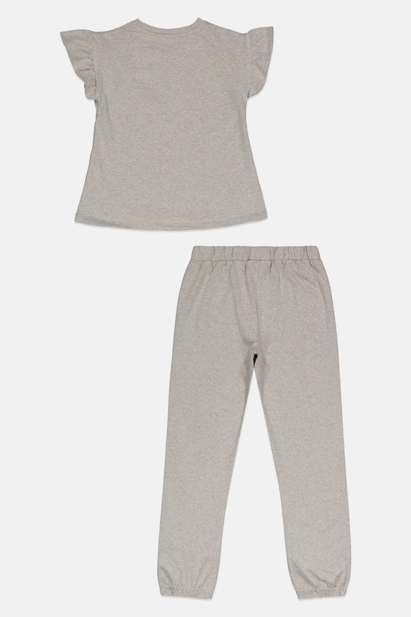 Limited Too Kids Girl 2 Pieces Graphic Print Top And Pants, Grey - Image 3