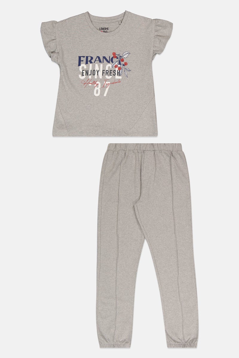 Limited Too Kids Girl 2 Pieces Graphic Print Top And Pants, Grey - Image 2
