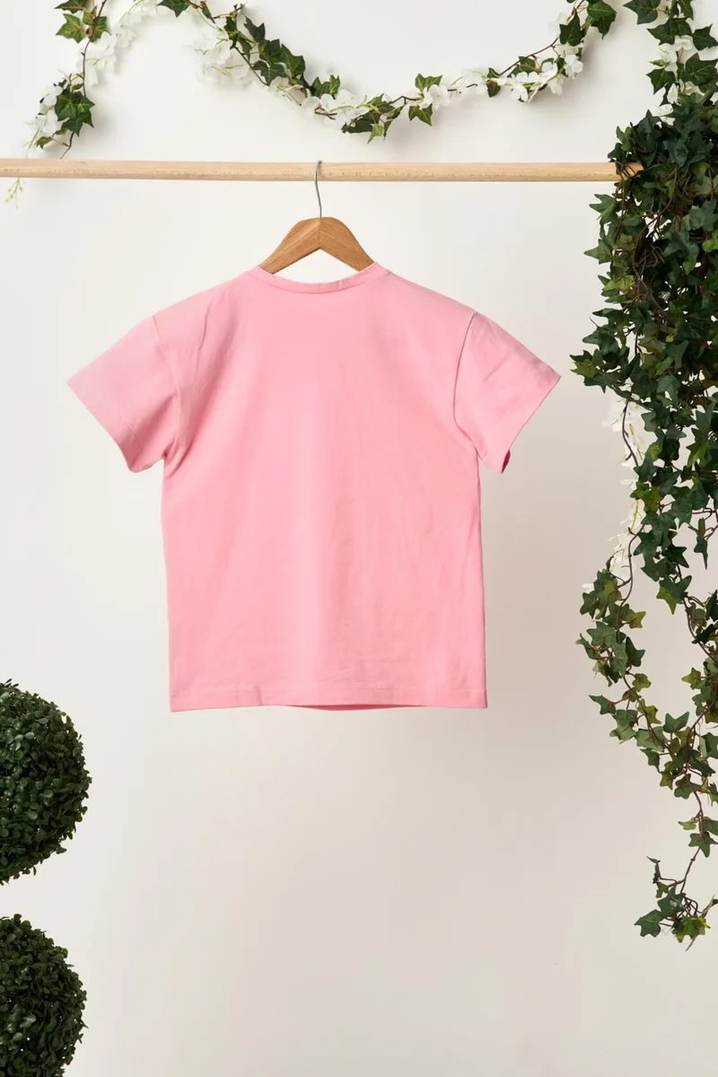 Babygiz Pink Girl's Short Sleeve Crew Neck Anti-Sweat, Comfortable Cotton Combed Cotton T-Shirt