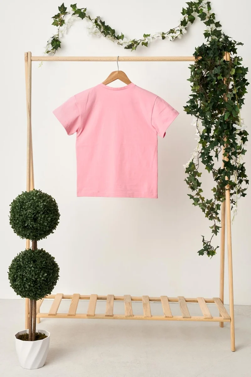 Babygiz Pink Girl's Short Sleeve Crew Neck Anti-Sweat, Comfortable Cotton Combed Cotton T-Shirt