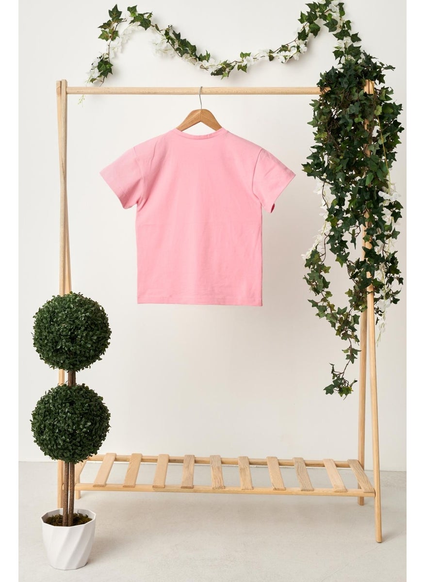 Babygiz - Pink Girl's Short Sleeve Crew Neck Anti-Sweat, Comfortable Cotton Combed Cotton T-Shirt - Image 1