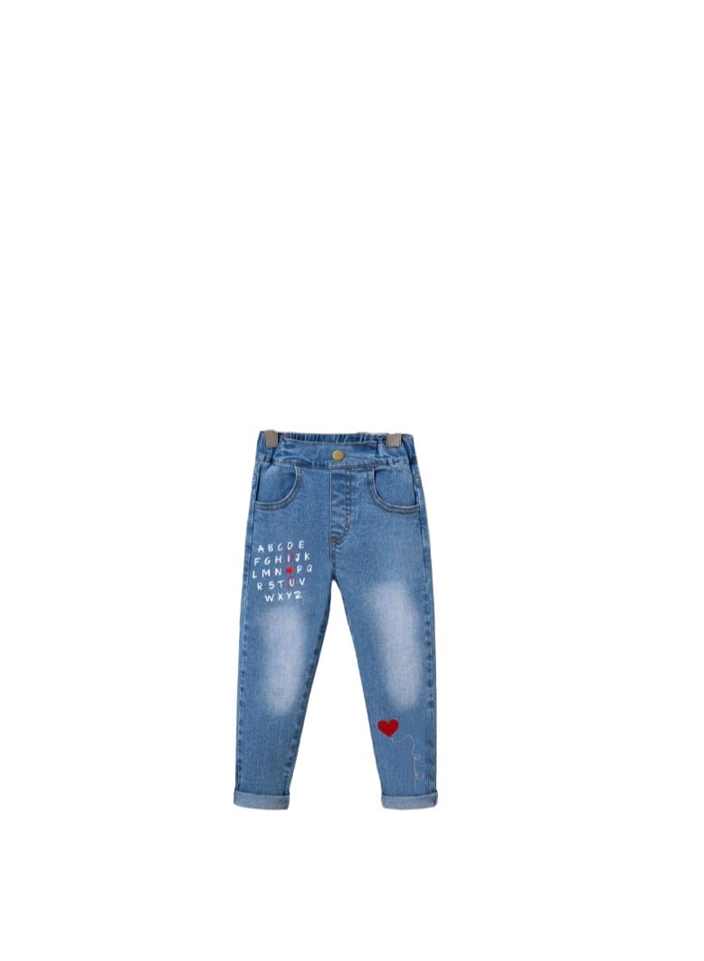 Girl's jeans with a drawing