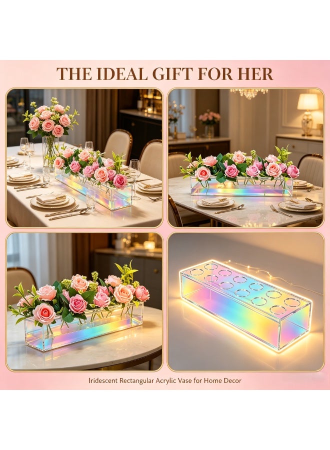 Peachjoy 12 Holes Acrylic Long Rectangular Vase, Long Rectangle Vase for Flowers, Modern Laser Holography Flower Vase Decoration for Home Decor Weddings - Image 5