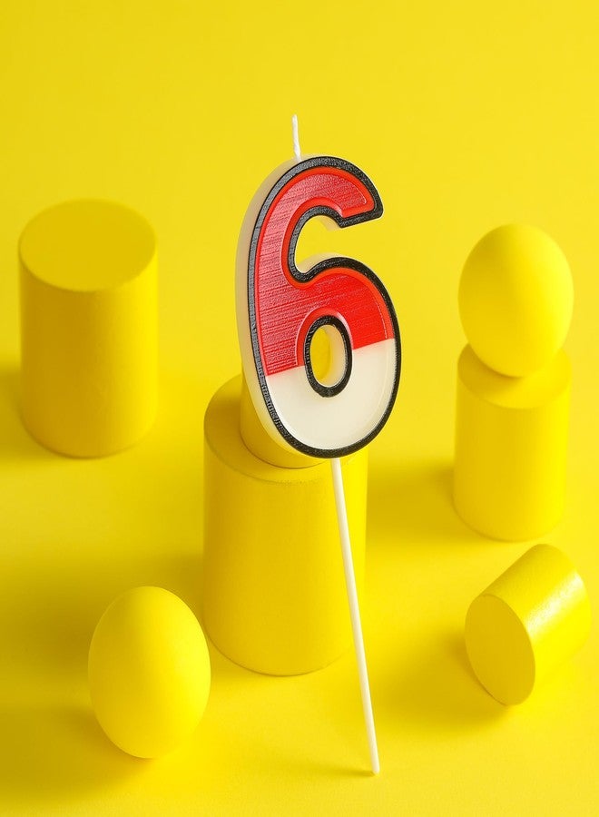 PHD CAKE 2.76 Inch Cartoon Red and White 6 Number Birthday Candles, Anime Cartoon Number Candles, Cake Number Candles, Party Celebration, Style Candle - Image 2