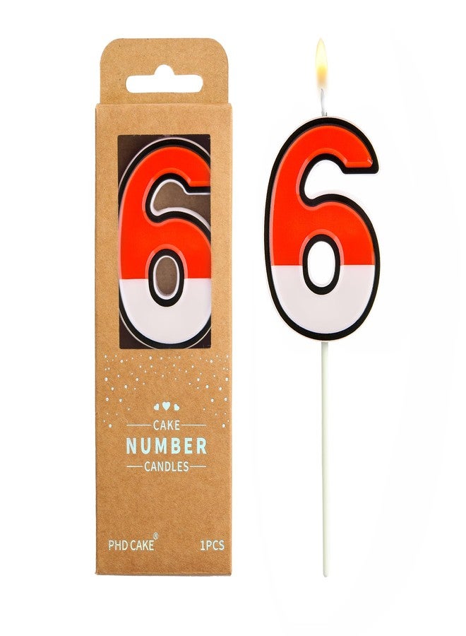 PHD CAKE 2.76 Inch Cartoon Red and White 6 Number Birthday Candles, Anime Cartoon Number Candles, Cake Number Candles, Party Celebration, Style Candle - Image 1