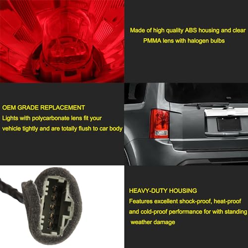 MOCW مجموعة مصابيح الذيل الجانبية اليسرى للسائق متوافقة مع هوندا بايلوت 2009-2015 مع لمبة مصباح الذيل وحزمة الأسلاك مضمنة، استبدال رقم القطعة OE 33550-SZA-A01 HO2800174 33550SZAA01 - Image 4