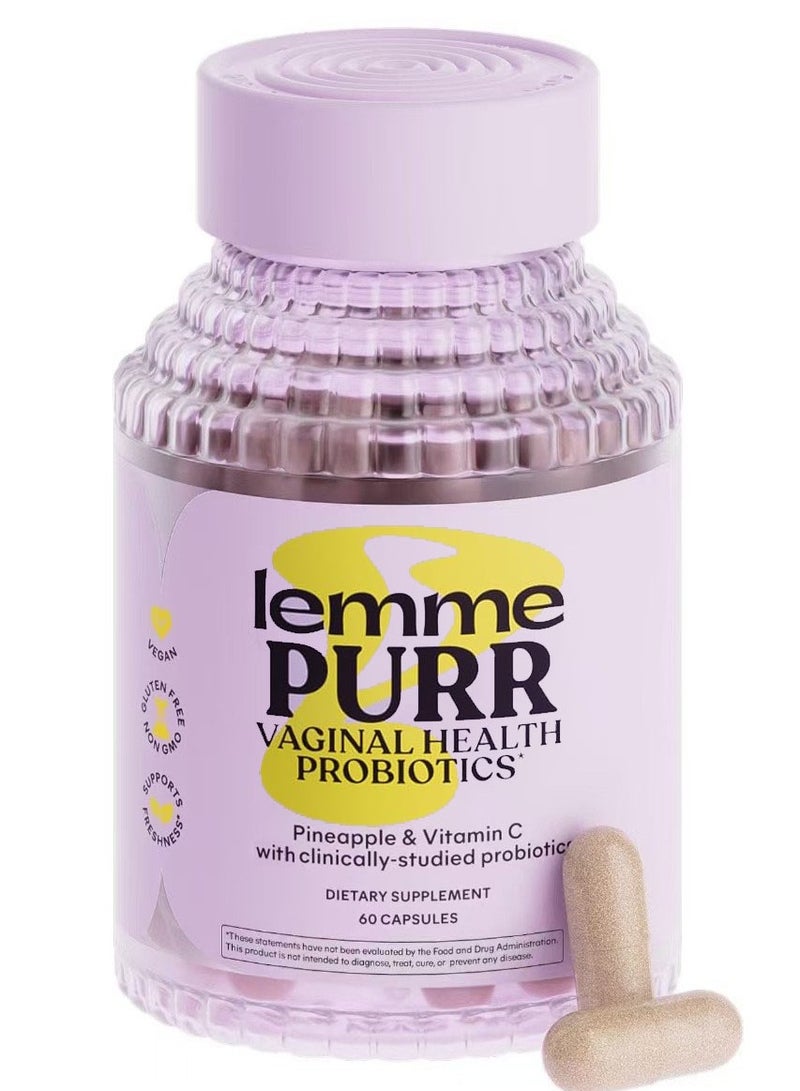 Lemme Purr Vaginal Health Probiotics for Women - pH Balance, Vaginal Odor & Flora Support - Pineapple & Vitamin C - Gluten-Free - 60 Capsules - Image 1