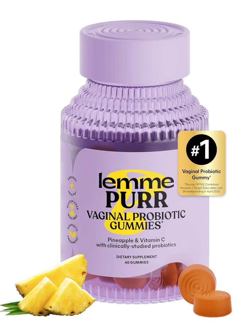 Lemme Purr Vaginal Probiotic Gummies for Women - Balanced pH, Healthy Odor, Yeast Balance & Flora Support + Vitamin C for Immune Health - Tasty Pineapple (60 Gummies) - Image 1