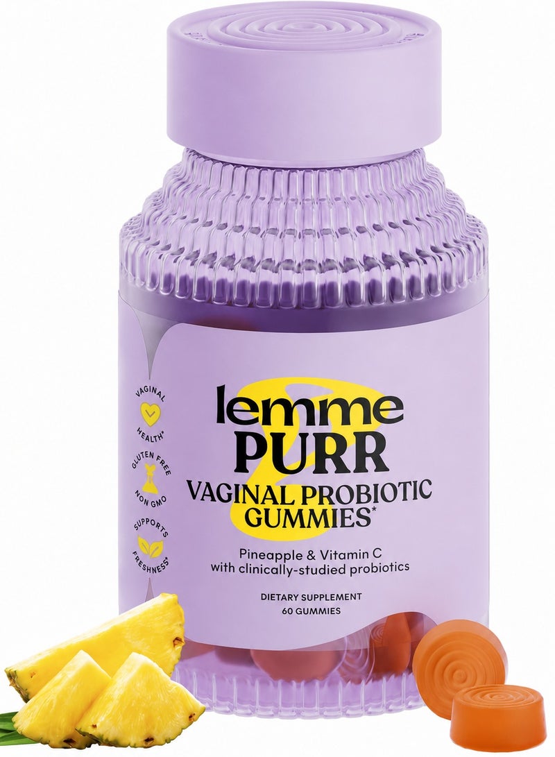 Lemme Purr Vaginal Probiotic Gummies for Women - Balanced pH, Healthy Odor, Yeast Balance & Flora Support + Vitamin C for Immune Health - Tasty Pineapple (60 Gummies) - Image 1