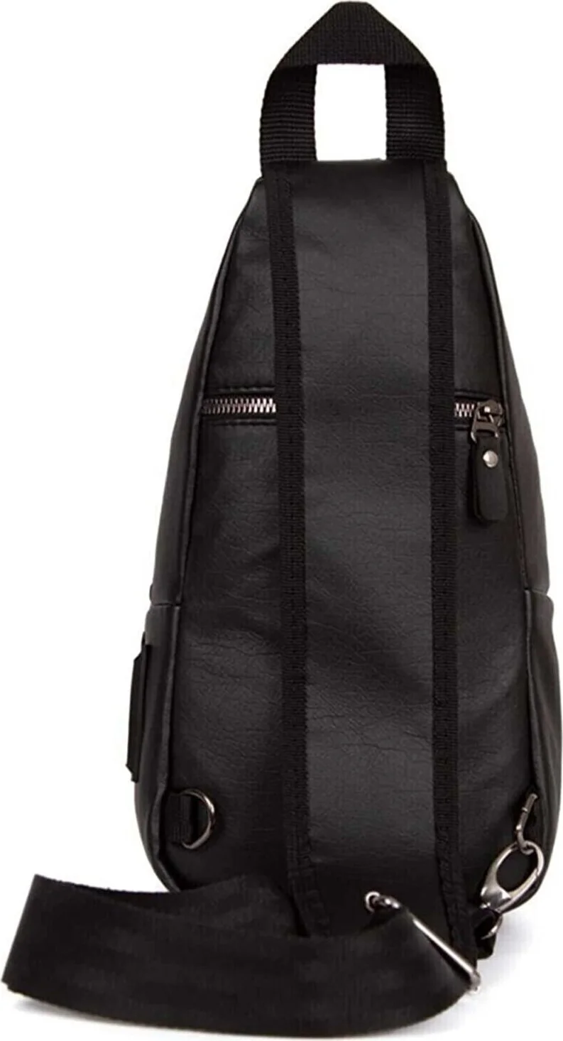 اديلينا باجز Black Washed Leather Chest and Shoulder Bag with Headphone Jack ADL-0317
