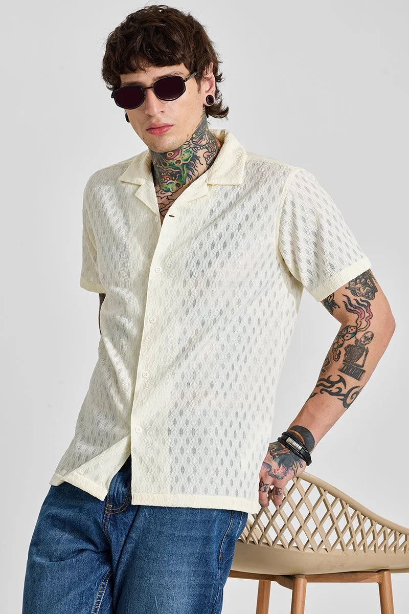 SNITCH Light Cream Textured Half Sleeve Boxy Casual Shirt