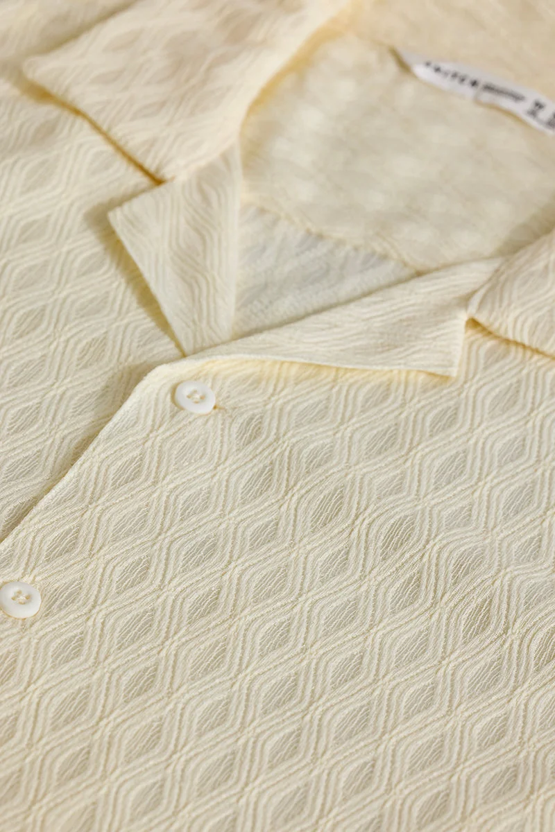 SNITCH Light Cream Textured Half Sleeve Boxy Casual Shirt