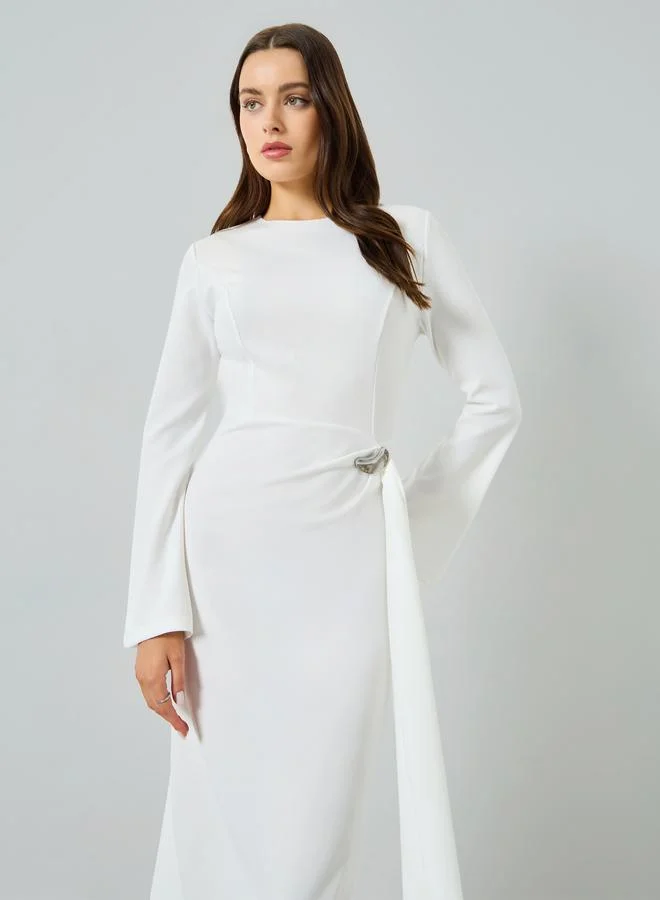 Take Two Off-White Ruffled Detail Long Sleeve Maxi Dress