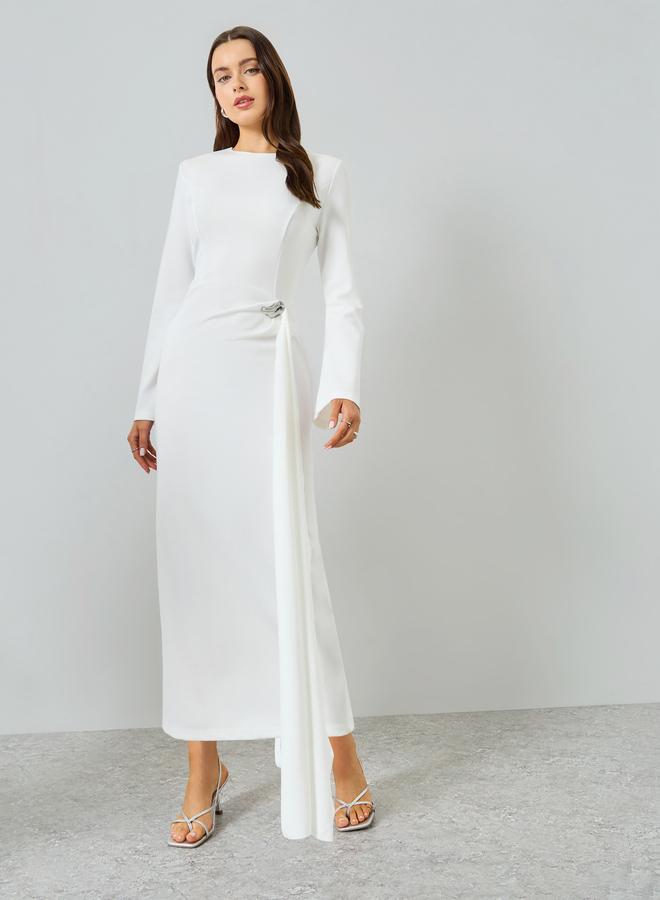 Take Two Off-White Ruffled Detail Long Sleeve Maxi Dress - Image 3