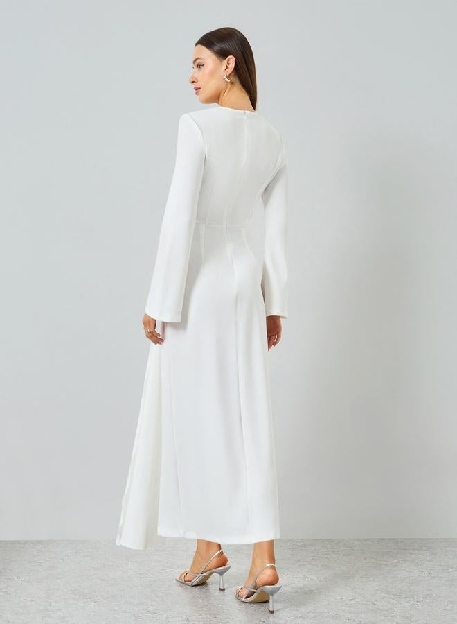 Take Two Off-White Ruffled Detail Long Sleeve Maxi Dress - Image 5
