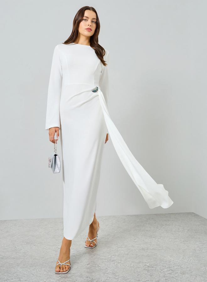 Take Two Off-White Ruffled Detail Long Sleeve Maxi Dress - Image 1