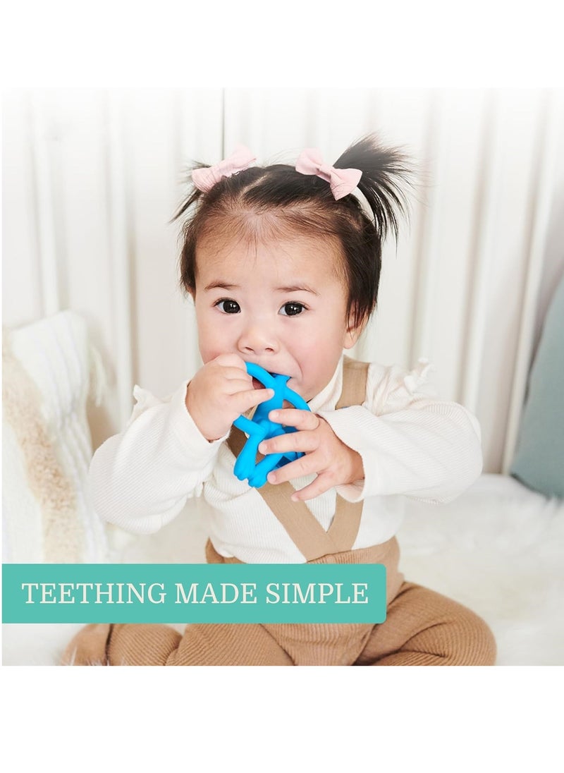 Mmmon - Baby Teether,Antimicrobial Silicone Teething Toys for Baby,Easy to Grip,BPA Free,3 Months Old+, 10.5 cm,Blue Monkey - Image 1