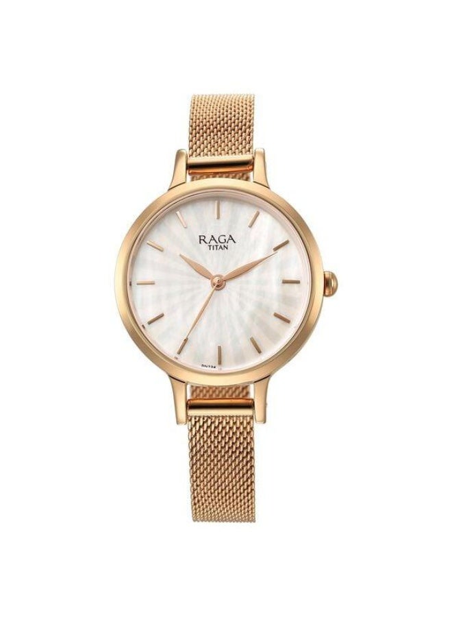 TITAN Raga Power Pearls Quartz Analog White Dial Rose Gold Metal Strap Watch for Women - 2666WM01 - Image 1