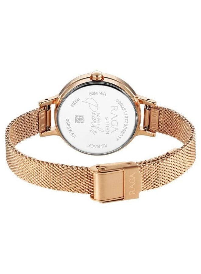 TITAN Raga Power Pearls Quartz Analog White Dial Rose Gold Metal Strap Watch for Women - 2666WM01 - Image 5