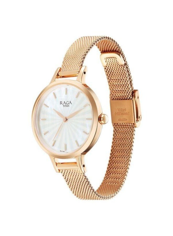 TITAN Raga Power Pearls Quartz Analog White Dial Rose Gold Metal Strap Watch for Women - 2666WM01 - Image 3