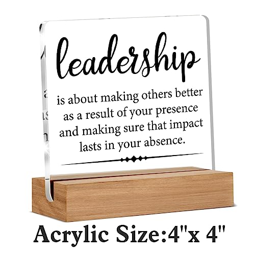 Oqtumes Gifts for Leader Boss Mentor Leadership Quote Clear Desk Decorative Sign Leadership is About Making Others Better Sayings Acrylic Sign With Wooden Stand for Desk Table Shelf - Image 2