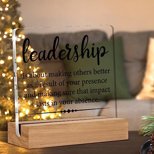 Oqtumes Gifts for Leader Boss Mentor Leadership Quote Clear Desk Decorative Sign Leadership is About Making Others Better Sayings Acrylic Sign With Wooden Stand for Desk Table Shelf - Image 3