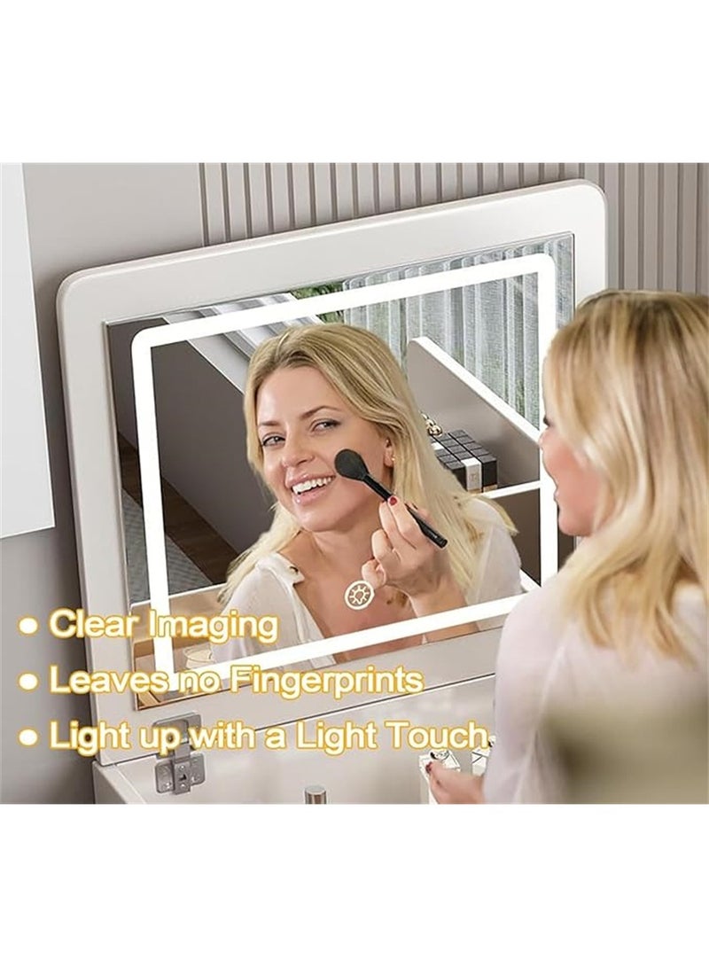 مكتب الغرور ، طاولة الملابس المكياج مقعد الغرور مع خزانة ومرآة فليب LED ، خزانة تخزين الملابس متعددة الوظائف مع الدرجات ، للنساء والفتيات (أبيض ، SZZ007) - Image 5