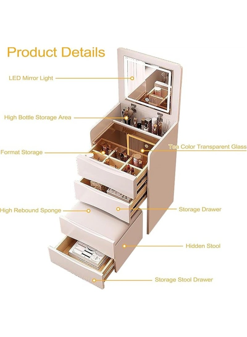 مكتب الغرور ، طاولة الملابس المكياج مقعد الغرور مع خزانة ومرآة فليب LED ، خزانة تخزين الملابس متعددة الوظائف مع الدرجات ، للنساء والفتيات (أبيض ، SZZ007) - Image 3