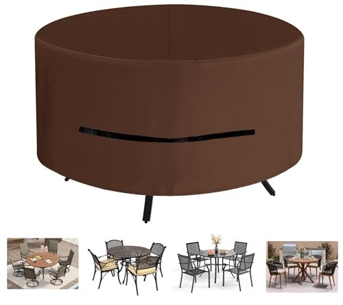 Oslimea Round Outdoor Patio Table Cover 42 Inch Patio Furniture Covers for Outdoor Table Waterproof Windproof UV Resistant and All Weather Resistant Khaki 42DIAx28H - Image 1