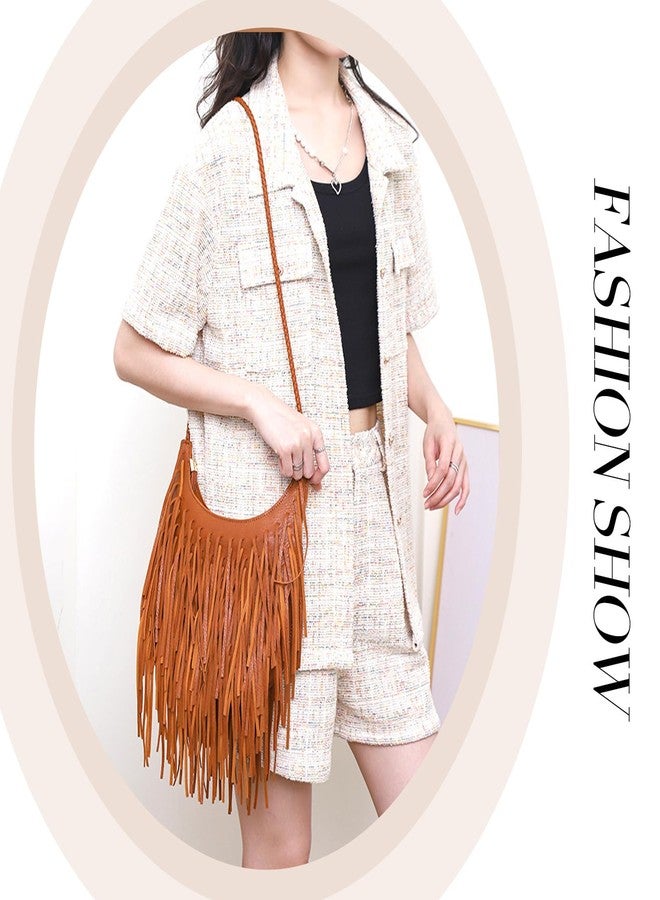 Fecialy Vintage Fringe Hobo Bags for Women Vegan Leather Tassel Crossbody Bag Western Hippie Shoulder Bag - Image 2