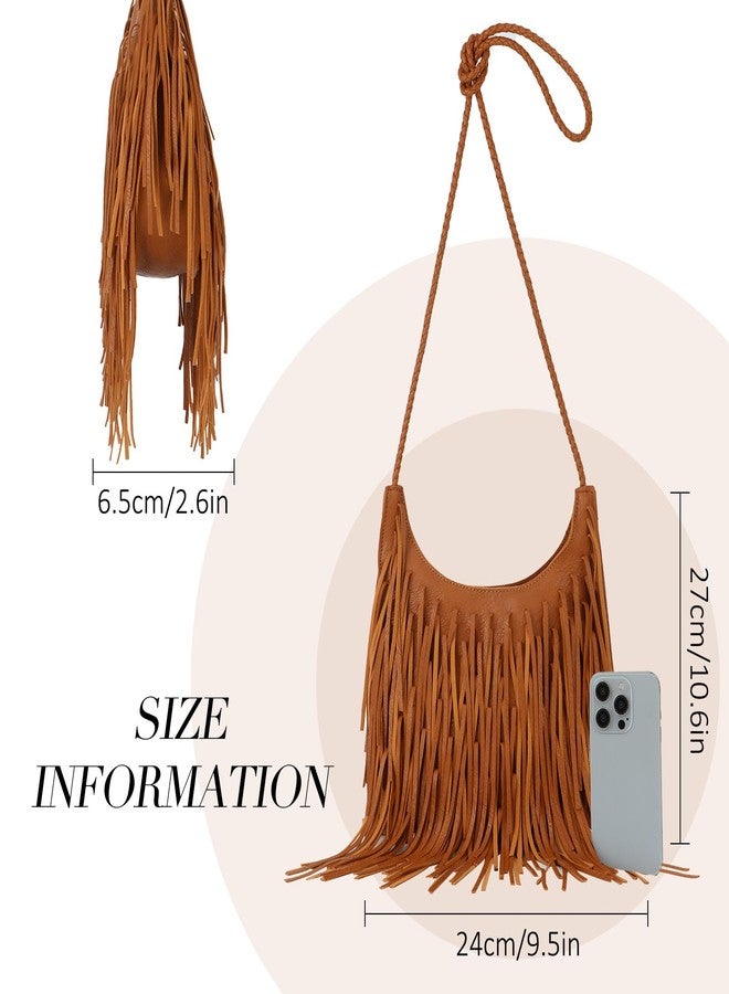 Fecialy Vintage Fringe Hobo Bags for Women Vegan Leather Tassel Crossbody Bag Western Hippie Shoulder Bag - Image 3