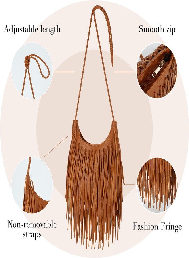 Fecialy Vintage Fringe Hobo Bags for Women Vegan Leather Tassel Crossbody Bag Western Hippie Shoulder Bag - Image 4