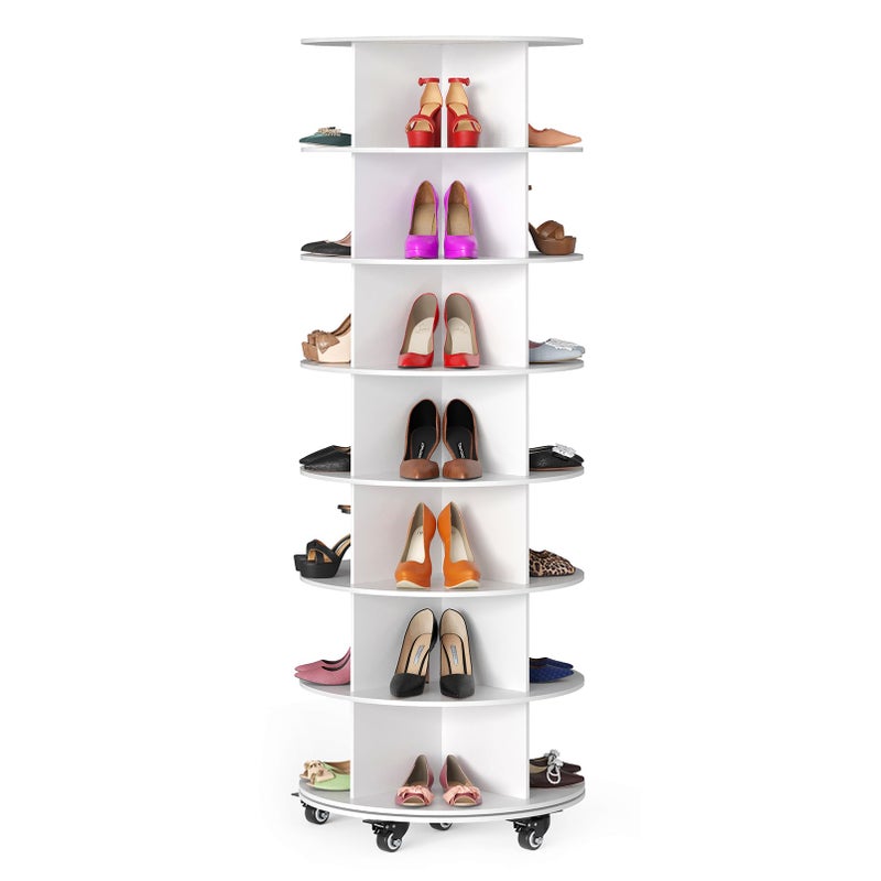 SpaceAid رف أحذية سبايس إيد الدوار مع عجلات 7 طبقات منظم أحذية برج لذي سوزان مع قاعدة سميكة 360 عرض رف تخزين دوار دائري أبيض