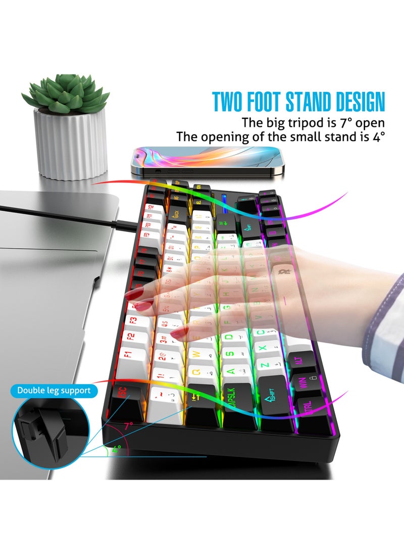 Rock Pow 75% Gaming Keyboard Arabic English 87 Keys Mechanical Keyboard with RGB Backlit 19 Modes Wired Mini Keyboard PBT Keycaps for PC Gaming and Working (Blue Switch)  - Image 4