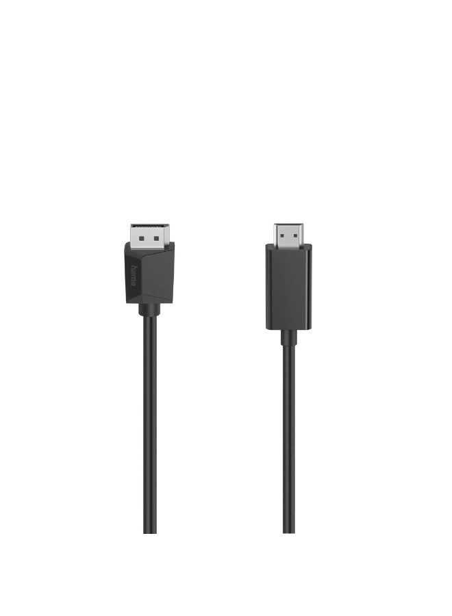 كابل فيديو هاما فائق الوضوح 4K، منفذ DisplayPort ذكر - منفذ HDMI ذكر، طول 1.5 متر، أسود