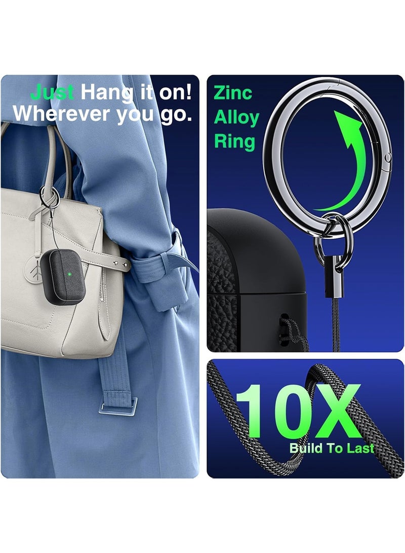 for AirPods Pro 3 Generation Case, Drop Protection Cover with Keychain, Compatible with AirPods Pro 3 Gen, Litchi faux leather, Shock-Proof Protective TPU Case (White) - Image 4