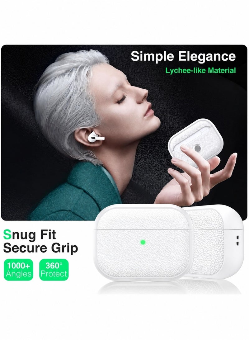 جراب AirPods Pro 3 (إصدار 2025)، غطاء حماية ضد السقوط مع سلسلة مفاتيح، متوافق مع الجيل الثالث، جلد صناعي بملمس الليتشي، وحافظة TPU مضادة للصدمات - Image 2